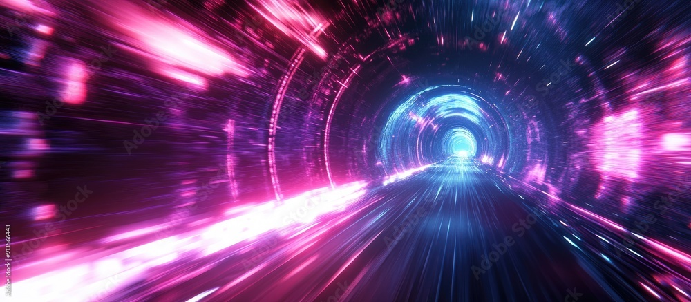 Poster vibrant light rays in a hyperspace tunnel 3d rendering of interstellar travel and time warp technolo