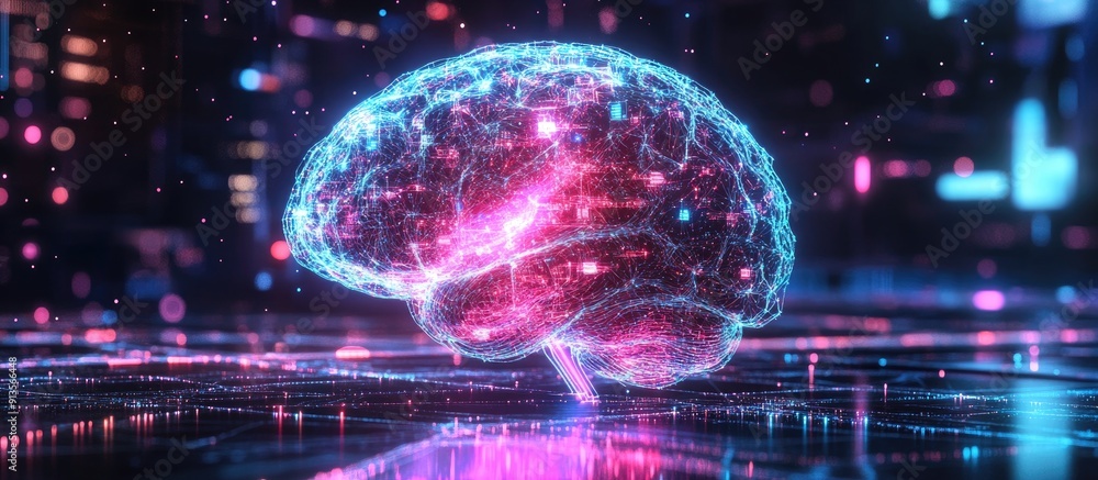 Aufkleber holographic digital brain with ai and deep learning concept modern business technology and internet 