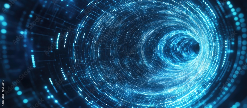 Poster futuristic cyber speed tunnel with sci fi elements abstract blue wormhole design featuring matrix st