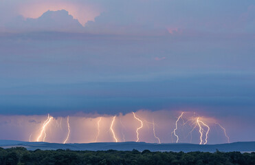 Time-lapse photo of a strong storm. Lightning in night storm
