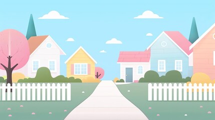 Quiet suburban street, gentle grain, simple modern clean background, flat design illustration