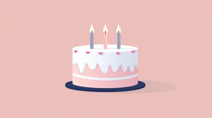 Minimalist birthday cake illustration with basic candles, clean and plain 2D vector design, no extra elements