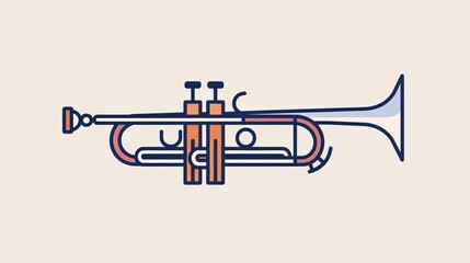 Obraz premium Simple 2D vector art of a trumpet, minimalist style, clean and basic, using plain colors and uncomplicated lines for a modern look