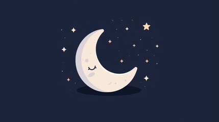 Fototapeta premium Clean crescent moon and stars, minimalist 2D vector, basic design, simple and plain, uncomplicated aesthetic