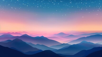 Obraz premium Starry sky over mountains, light grain effect, simple modern clean background, flat design illustration
