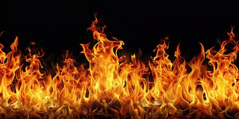 Fire flames on black background, heat, hot, blazing, inferno, combustion, energy, passion, intense, fiery, burn, black, vibrant