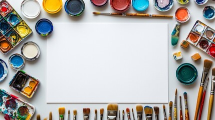 Artist's Palette and Brushes with Blank Canvas