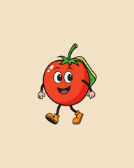 Tomato goes to school carrying a bag of vector art illustration