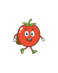 Tomato goes to school carrying a bag of vector art illustration