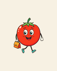 Tomato goes to school carrying a bag of vector art illustration