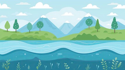 Fototapeta premium Water resources, varying levels of water bodies, flat design illustration
