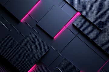 Abstract Geometric Pattern with Neon Pink Lines on Black Surface