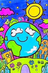 Fototapeta premium A drawing of a smiling earth with a smiley face in the middle of it