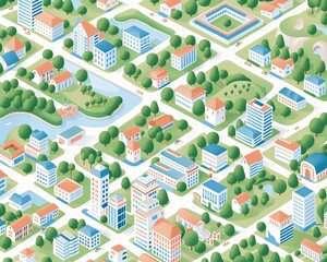 Urban landscape with efficient resource usage, resources impact, city levels