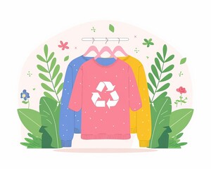 Textile waste recycling, turning scraps into new apparel, flat design illustration