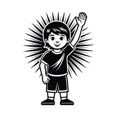 Flat Icon Kid One Hand Up Silhouette Vector