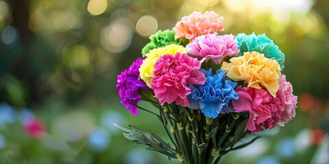 bouquet of beautiful rainbow carnations