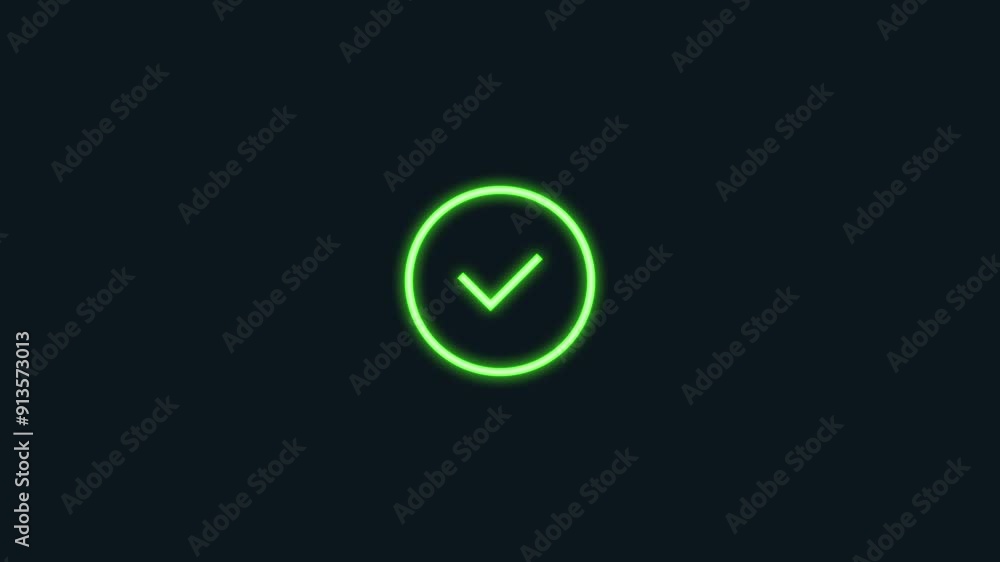 Poster check mark with gears glowing neon line icon animation. 4k video animation