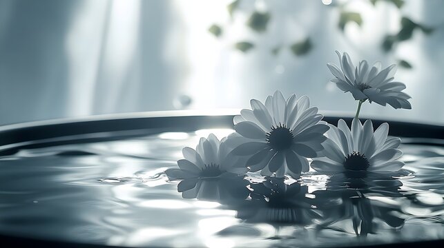 Monotone Silhouette of Traditional Herbal Bath with Fragrant Chrysanthemum Flowers