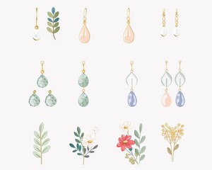 Metal earrings, design and creation process, flat design illustration