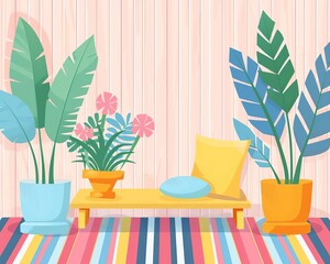 Textile art, creating fabric wall hangings, flat design illustration