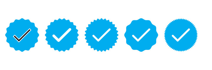 Exclusive Blue Tick Verified Badge Vector. Official Social Media Account Symbol on Transparent Background. Trust and Authenticity Concept icon set isolated on white background.