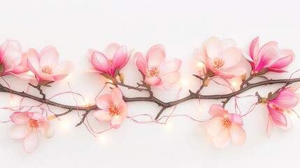 Magnolia flower fairy lights, garden party decor, whimsical design, vibrant colors, isolated on white background