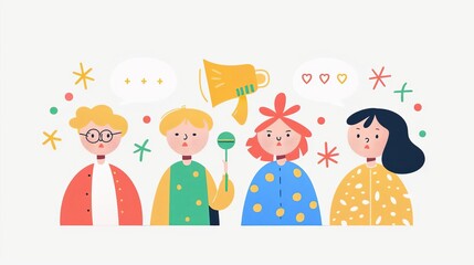 Online language exchange, learning new languages together, flat design illustration