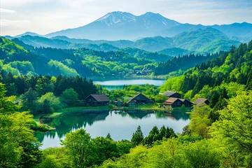 Crédence de cuisine  A view of a lake surrounded by trees and mountains  © VISUAL BACKGROUND