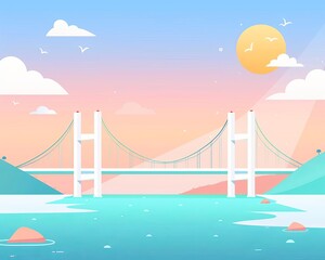 Fototapeta premium Hightech bridges, automated monitoring, flat design illustration