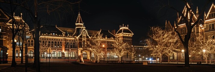 Obraz premium Museum illuminated with night lights