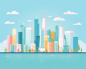 City skyline, modern manufacturing plants, flat design illustration