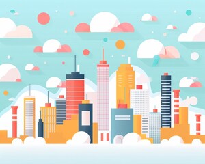 City skyline, modern manufacturing plants, flat design illustration