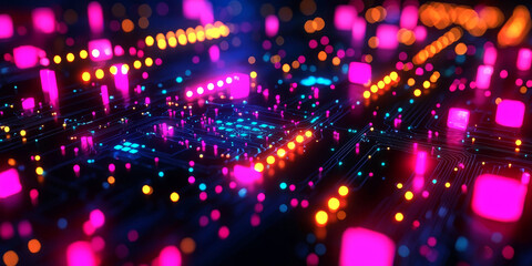 Abstract digital data streams on a dark blue background, conveying the concept of big data and cloud technology