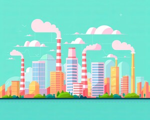 Hightech urban industry, efficient manufacturing, flat design illustration
