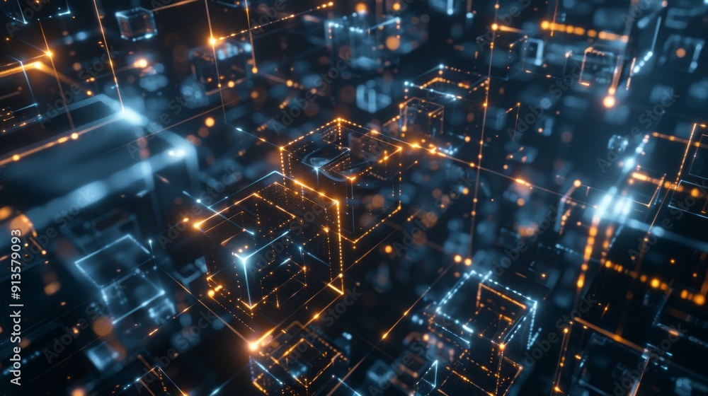Poster futuristic metaverse digital cubes blocks technology network connection concept.