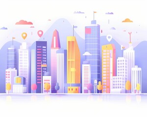Urban manufacturing district, smart technology, flat design illustration