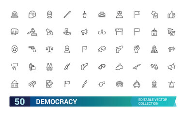 Democracy icon set. Collection and pack of linear web and ui icons. Editable stroke. Vector illustration.