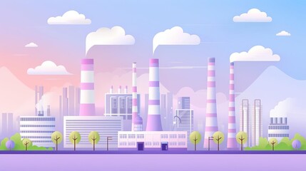 Urban production, smart factory systems, flat design illustration