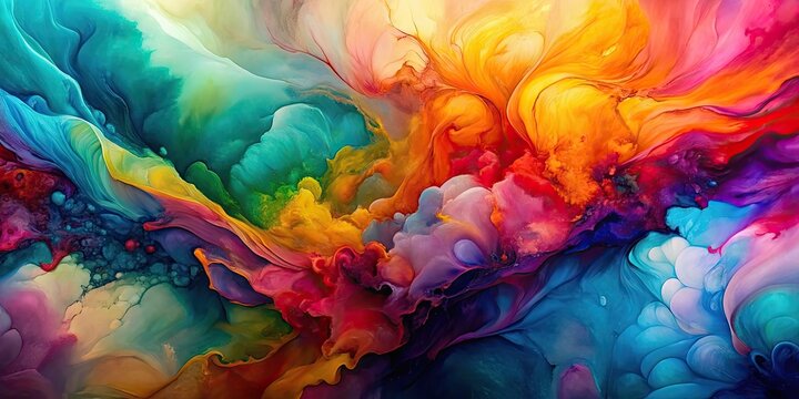 Abstract fluid art painting with vibrant alcohol ink colors blending together , fluid art, abstract, painting, alcohol ink