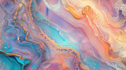 Naklejka premium Abstract Fluid Art with Swirls of Blue, Pink, and Gold