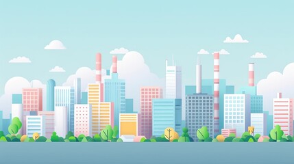 Modern city, industrial automation, flat design illustration