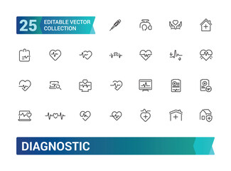 Diagnostics and equipment icon set. Collection and pack of linear web and ui icons. Editable stroke. Vector illustration.