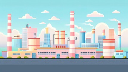 Obraz premium Urban industrial park, automated workflows, flat design illustration
