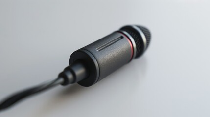 A compact lavalier microphone with a sleek, unobtrusive design, isolated on a white background to emphasize its discreet and practical nature.