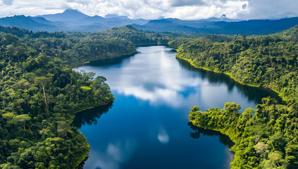 Aerial View of the Amazon Rainforest with Its Many Lakes