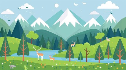 Protected wildlife areas, diverse animal habitats, flat design illustration