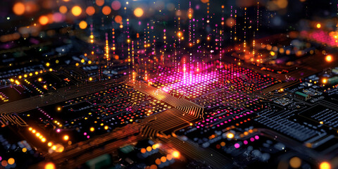 Abstract digital data streams on a dark blue background, conveying the concept of big data and cloud technology