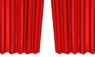 3d Realistic red stage curtain isolated on white background