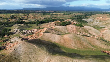 Aerial view, natural panorama of the savanna hills which are also known as Pajjongan hills in...